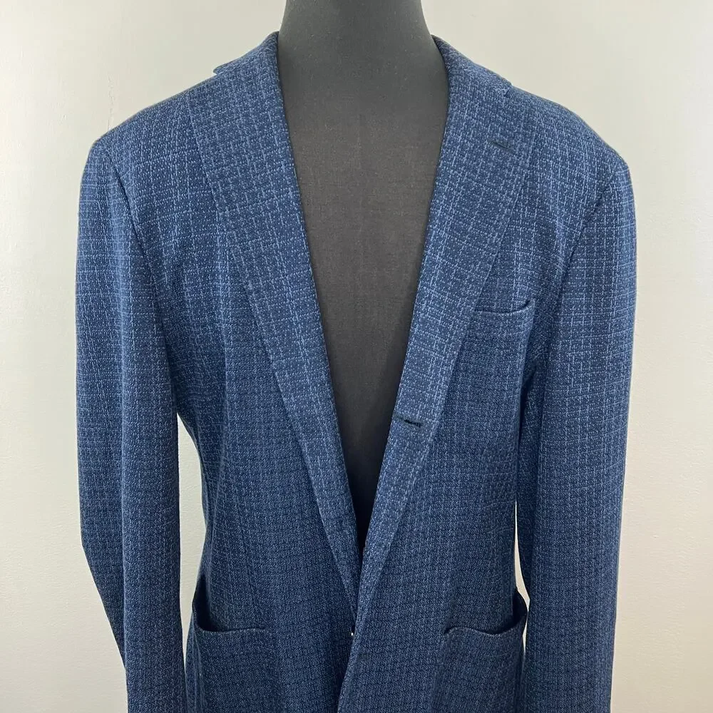 Altea Men's Blue Cotton Two Button Suit Jacket Blazer with Pockets Size 50/ US L